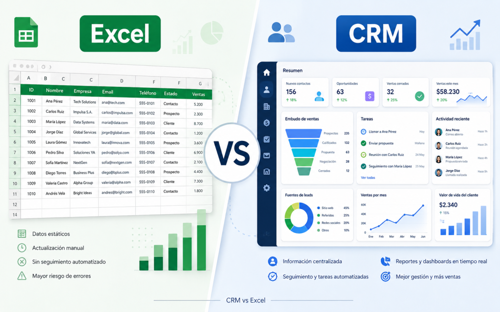 CRM vs Excel: cuándo seguir con una hoja de cálculo y cuándo dar el salto a un CRM